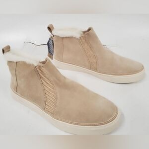Men's Tan Suede Slip-On Shoes with Shearling Lining